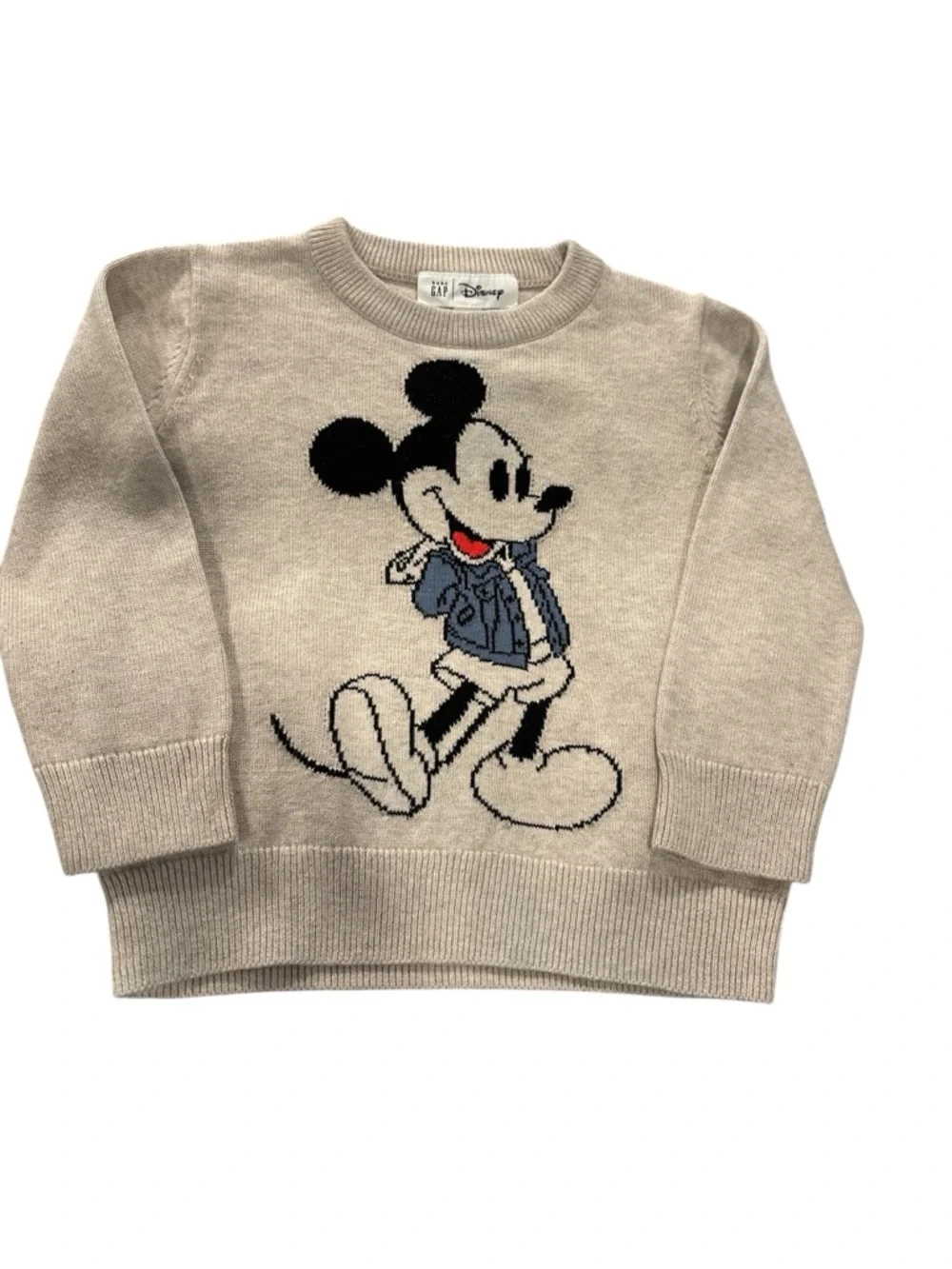GAP Toddler Boy Size 2 Beige Crewneck Sweater with Mickey Graphic